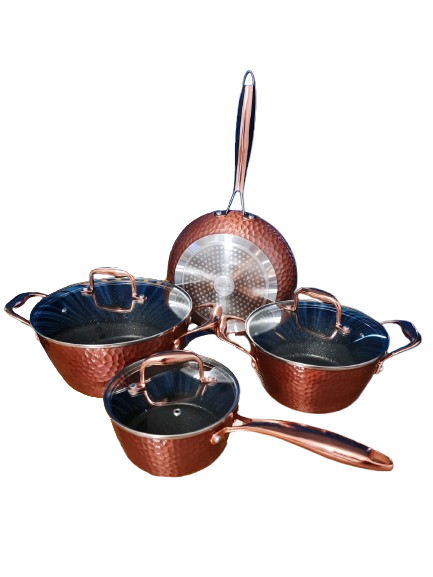 Set Bucătărie 7 Piese Bronz – Oale și Tigaie Antiaderente, Sustenabile + Set de Cuțite Cadou Set Bucătărie 7 Piese Bronz – Oale și Tigaie Antiaderente, Sustenabile + Set de Cuțite Cadou